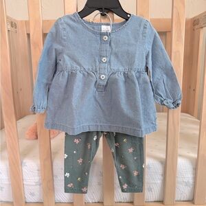 Carter's Blue Denim Button-Up Top & Leggings Set.
